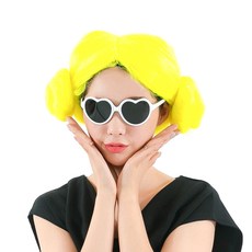 派對用羊頭假髮 + 愛心眼鏡組合, 假髮(黃色), 眼鏡(白色)