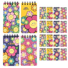 Pinkfoot 笑臉花朵印花筆記本 90張 4款 5件組, 亮粉色、海軍藍、薄荷色、黃色, 1套