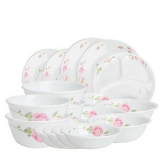 Corelle 康寧 4人份玫瑰印花碗盤組 17入, 混色, Air 4p + Dish 4p + Front 4p + Medium 2p + Dish + Cold Small + Triple Dish Large