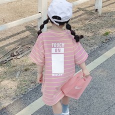 Contikids 女童條紋字母印花短袖連身裙