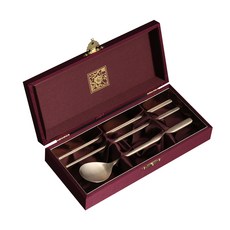 Inspoon 韓式湯匙筷子餐具禮盒, 單色, 1人餐具+1人筷子+絲綢盒+保修卡+購物袋, 1套