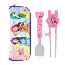 珠珠的秘密不鏽鋼學習筷+愛心造型湯匙+餐具袋 SJK-PN117, 粉色, 筷子+湯匙+餐具袋