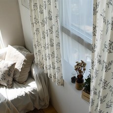 Gold Yarn Botanic Flower亞麻小窗簾 2入+窗簾繩, 白色象牙