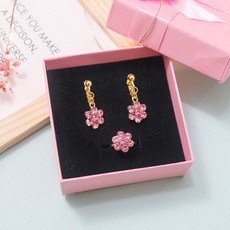 兒童花朵戒指+耳環+禮盒
