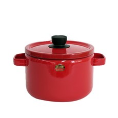 HoneyWare 電磁爐適用雙耳琺瑯湯鍋+鍋蓋, 22厘米, 紅色的