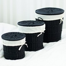 에스파스 PE 라탄바구니 대 + 중 + 소 세트, 블랙, 1세트