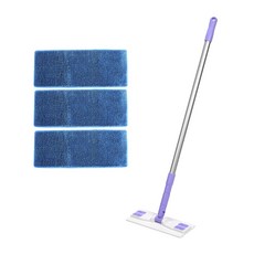 aclean 小型清潔推桿拖把 白紫色 + 藍色圈絨拖布 3入, 1套