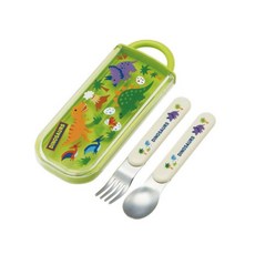 Skater 滑蓋式湯匙叉子餐具組, 綠色恐龍, 1套