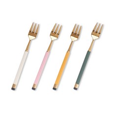 Bogen Kara 茶叉 4件組, 金色白色 + 金色粉紅色 + 金色維他命色 + 金色橄欖色, 1套