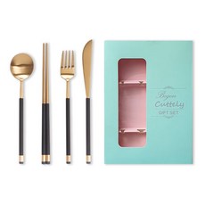 보겐 카라 1인 커트러리 세트, 골드 블랙, 디너스푼 + 젓가락 1벌 + 포크 + 나이프 + 선물상자