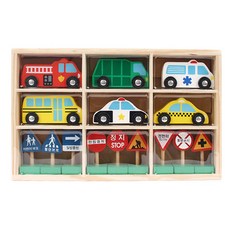 Brain Soop 木製汽車 + 道路標誌玩具, 混合顏色, 1