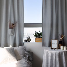 金紗舒適灰色棉口袋小窗簾 2p+窗簾帶套組, 灰色