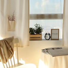 簡約風格棉質窗簾 2入+窗簾繩組, 自然亞麻色