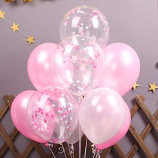 파티해 스위트 컨페티풍선 20p + 손펌프 랜덤발송 +컬링리본 + 스펀지닷 세트, 핑크, 1세트