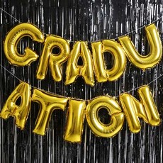 GRADUATION 錫箔氣球窗簾套組, 金色, 1套