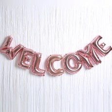 WELCOME 錫箔氣球窗簾組, 玫瑰金, 1套