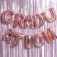 GRADUATION 錫箔氣球窗簾套組, 玫瑰金, 1套