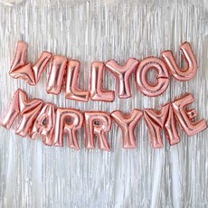 WILL YOU MARRY ME 鋁箔氣球窗簾組, 玫瑰金, 1套
