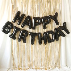 PARTYHAE HAPPY BIRTHDAY 鋁箔氣球窗簾組, 黑色, 1套