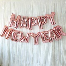 HAPPY NEWYEAR 銀箔氣球窗簾組, 玫瑰金, 1套