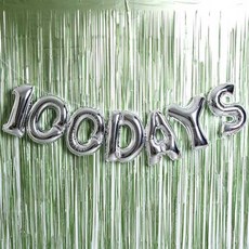 100 DAYS 銀箔氣球窗簾組, 銀色, 1套
