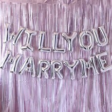 WILL YOU MARRY ME 鋁箔氣球窗簾組, 銀色, 1套