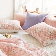 D.GREY 胖兔兔圖案泡泡紗薄被+枕套組