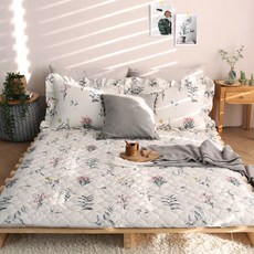 韓國 amante Florals純棉絎縫床墊套, 淺褐色