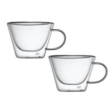 Cappuccino雙層把手玻璃杯 380ml, 單色, 2個