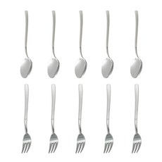 韓國製骨瓷茶匙叉子組, 1套, 茶匙 5入 + 茶叉 5入