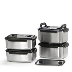 키친아트 일품 스테인레스 김치통 핸디형 4호 9.5L x 2p + 핸디형 3호 7L x 2p + 스테인레스 누름판 세트, 1세트, 1