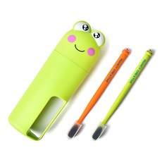 攜帶式牙刷杯套組 青蛙款 綠色, 1套