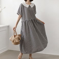 BONBONSTORY 翻領格紋孕婦連身裙