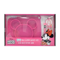 LILFANT 矽膠米妮造型餐具組, 粉色, 餐盤+湯匙+筷子