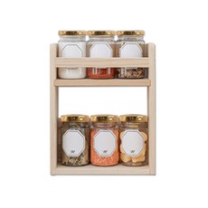 Wood Republic Tritan調味罐 + 雙層原木層架中型組合, 1套, 中型層架 + 金色小型調味罐 6入
