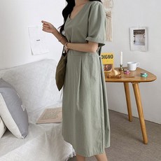 BORIMOM 女款亞麻綁帶孕婦連身裙