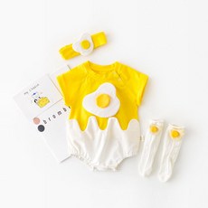 Dolphin whale 荷包蛋造型短袖包屁衣+髮帶組