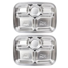 Kitchen-U 噗噗車 深款 5格 不鏽鋼餐盤 2入, 單一顏色, 2個