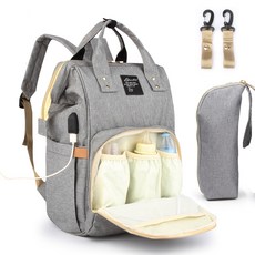 奶瓶尿布後背包 MB-007+隨身袋, 灰色