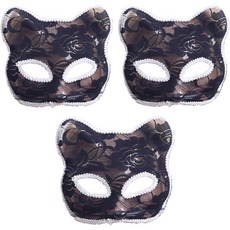 貓咪半臉面具 3入, 網紗黑色, 3個