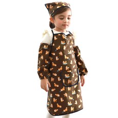 bebe chouette 孩童柴犬圖案圍裙+頭巾組