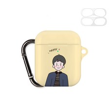 구스페리 차일드 디자인 에어팟 1 / 2 세대 케이스 + 철가루 방지 스티커 + 키링, 보이가르마머리, 1개