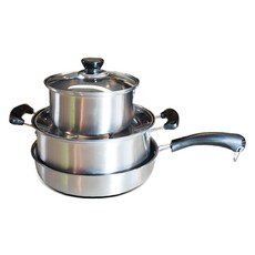 HOGASTORY 不鏽鋼鍋具組 3件組, 混色, 平底鍋25.8cm+單柄鍋17.5cm+雙耳鍋24cm