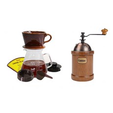코맥 이중날 커피밀 엔틱 원통 M1 + 자기커피드립 600ml DN4 세트, 혼합색상, 1세트