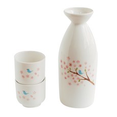 Moi Natural 圖案酒瓶 3件組, 1套, 花與鳥酒瓶 + 酒杯 2入