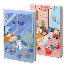 POPO FANCY 可愛卡通動物圖案日記本 2入, 紫羅蘭色+粉紅色