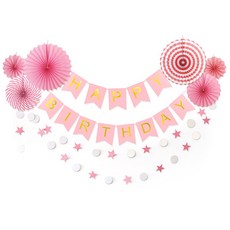 LivingDA 生日扇花環+星星套組, 粉色的, 1套