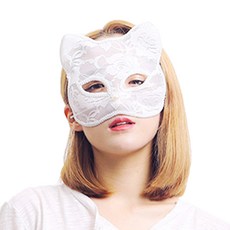 貓咪半臉面具 3入, 網紗白色, 3個