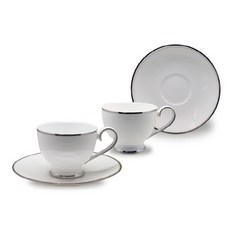 HANKOOK CHINAWARE 滾邊印花咖啡杯盤組, 混色, 2套