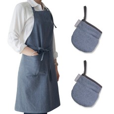 Bricks圍裙+廚房手套 2入, 深藍色, 1套